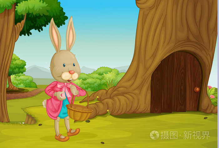 兔子砍树_兔子撞树桩怎么画_树桩打兔子